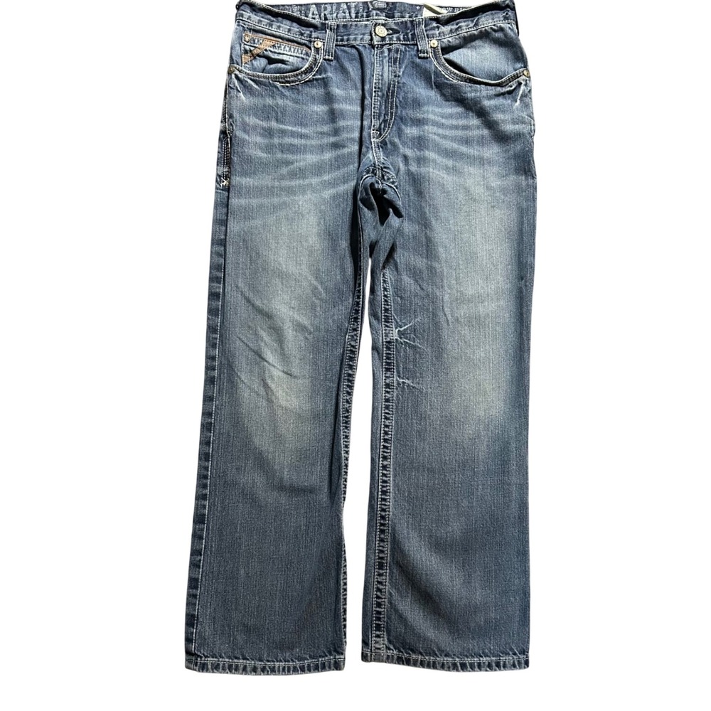 Ariat Bootcut Jeans Mens M4 34x30 (Fits 36x30) Blue Low Rise Contrast Stitch